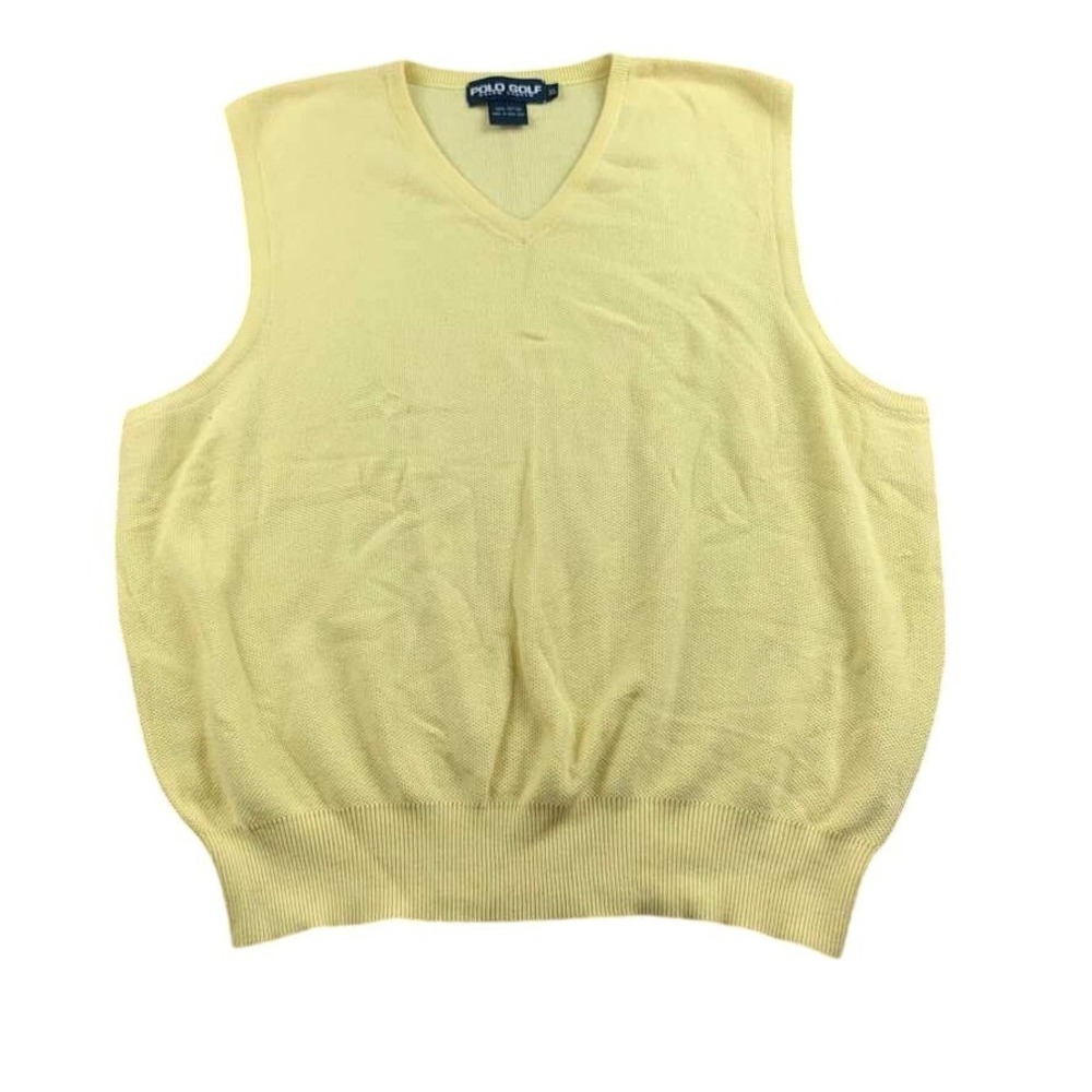 Vintage Polo Golf Ralph Lauren Sweater Vest Men XL Yellow 100% Cotton Hong Kong